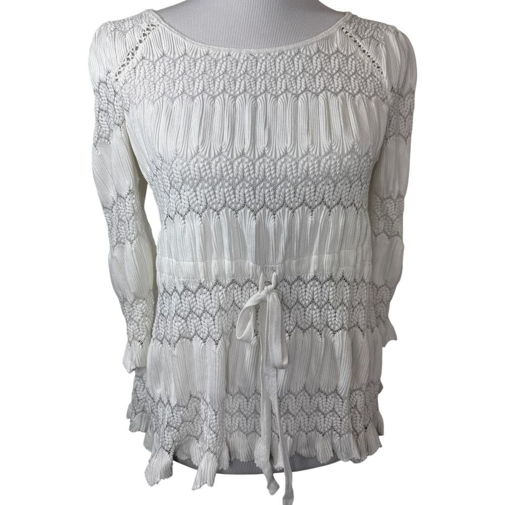 Free People Fire Island White Crochet Lace Knit Top, Small